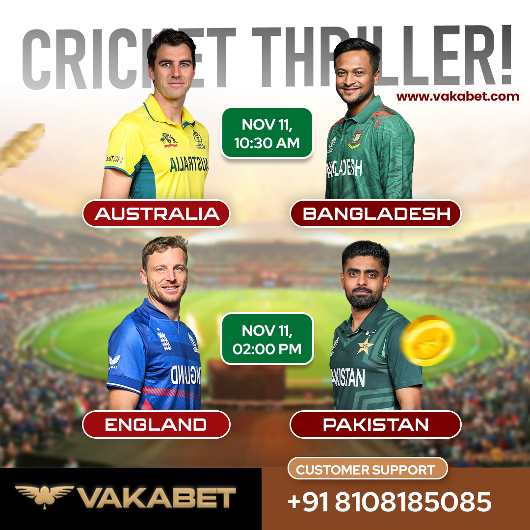 vakabet's tweet photo. Double Header Alert! 🏏 Today's action-packed schedule:
🕙 10 AM - South Australia vs Bangladesh
🕑 2 PM - England vs Pakistan
Two thrilling matches back-to-back in the ICC Cricket World Cup!

WhatsApp to get ID : +91 8108185085
Welcome Bonus and Refill Bonus Available

#vakabet https://t.co/hqLCLtj1vf