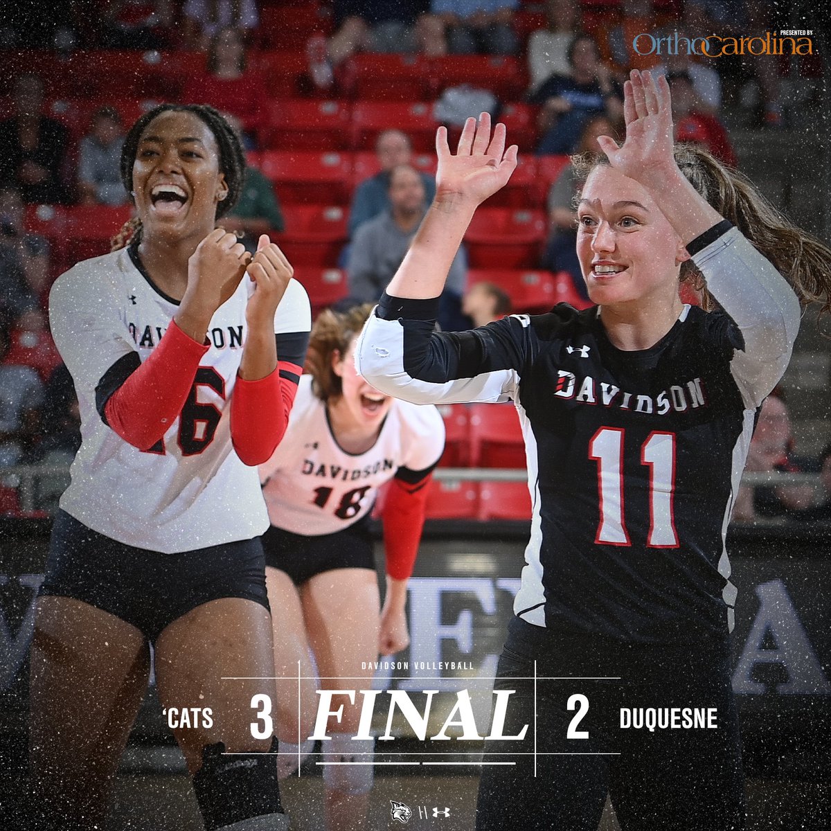 #CatsWin !! Davidson wins the back-and-forth battle against Duquesne 15-7 in the fifth set!