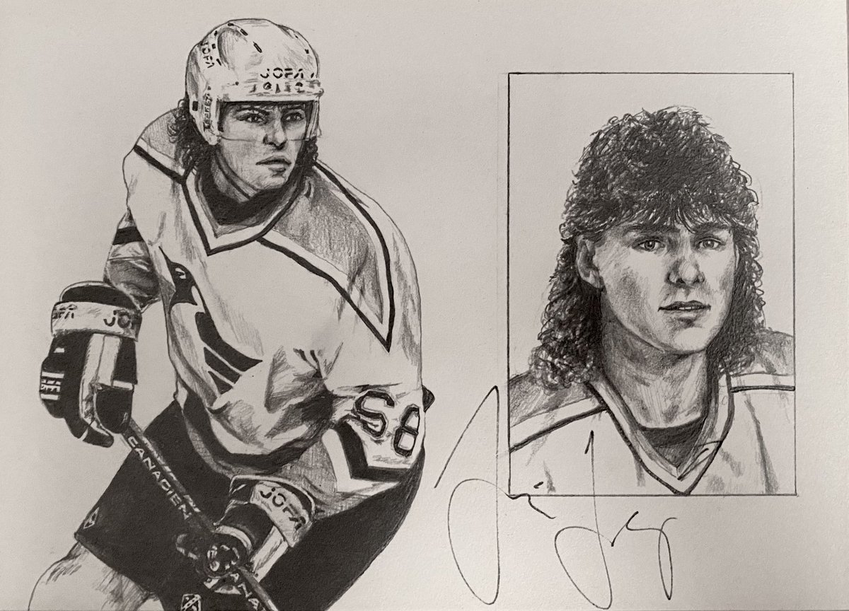 JeanineLeech's tweet photo. The Penguins announced today that they will retiring Jaromir Jagr’s #68 jersey on February 18th.   I’m looking forward to being there for this long awaited ceremony.  I did this drawing of @68Jagr in the early 90s and he autographed it for me. I loved watching him play. https://t.co/yjy1STsiwZ