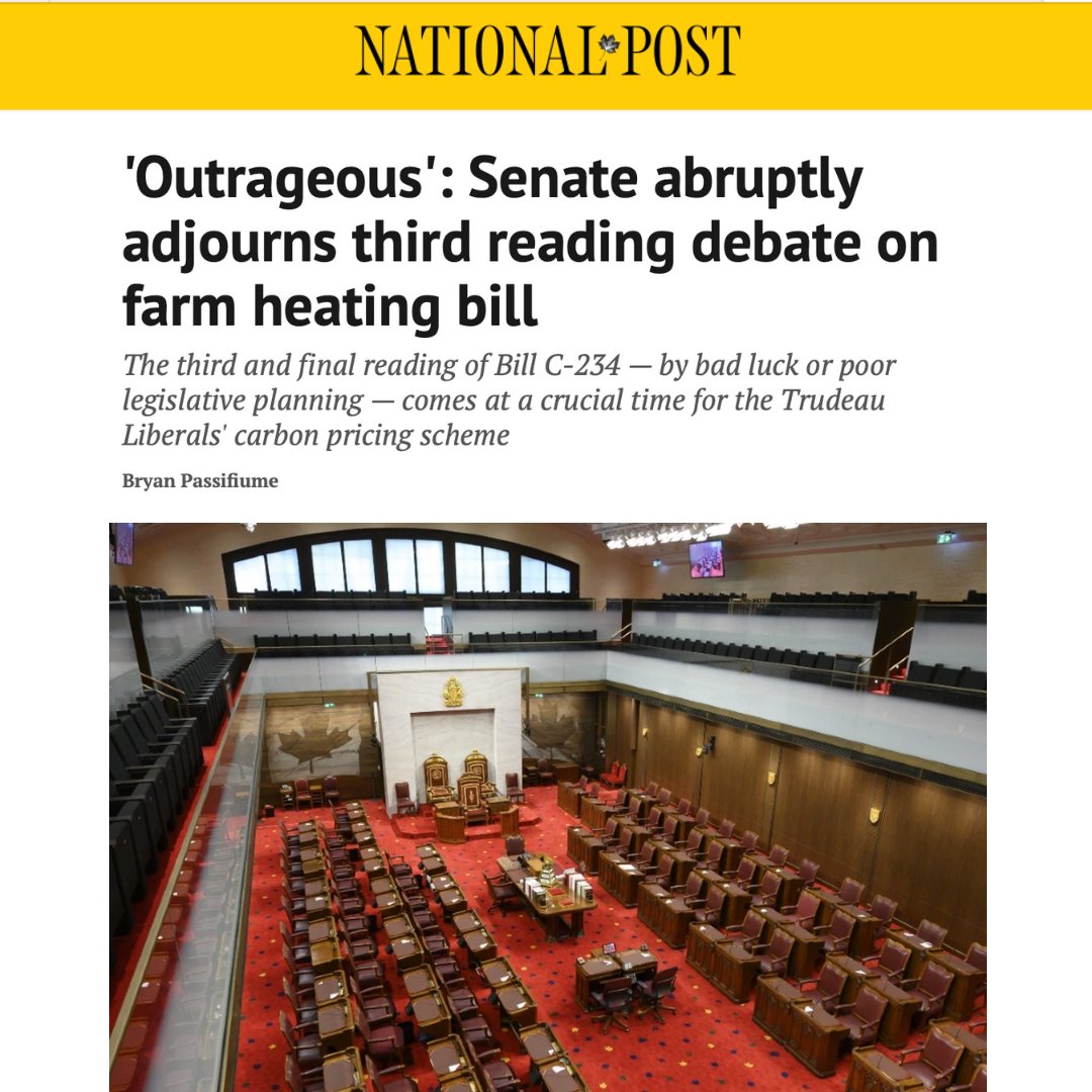 #BillC234 will exempt the carbon tax from natural gas and propane used on farms to produce food. This will provide relief for farmers and make food affordable for all Canadians.

Yet Liberal-appointed Senators, including one from North Bay, are trying to kill the legislation.

I