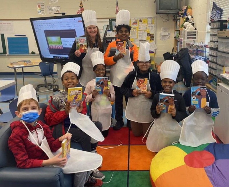 We had some eager chefs this morning participating in our book tasting! 📚 Fantastic selection of books this year @bcplinfo #BattleoftheBooks @WoodholmeES @KarynGinesi