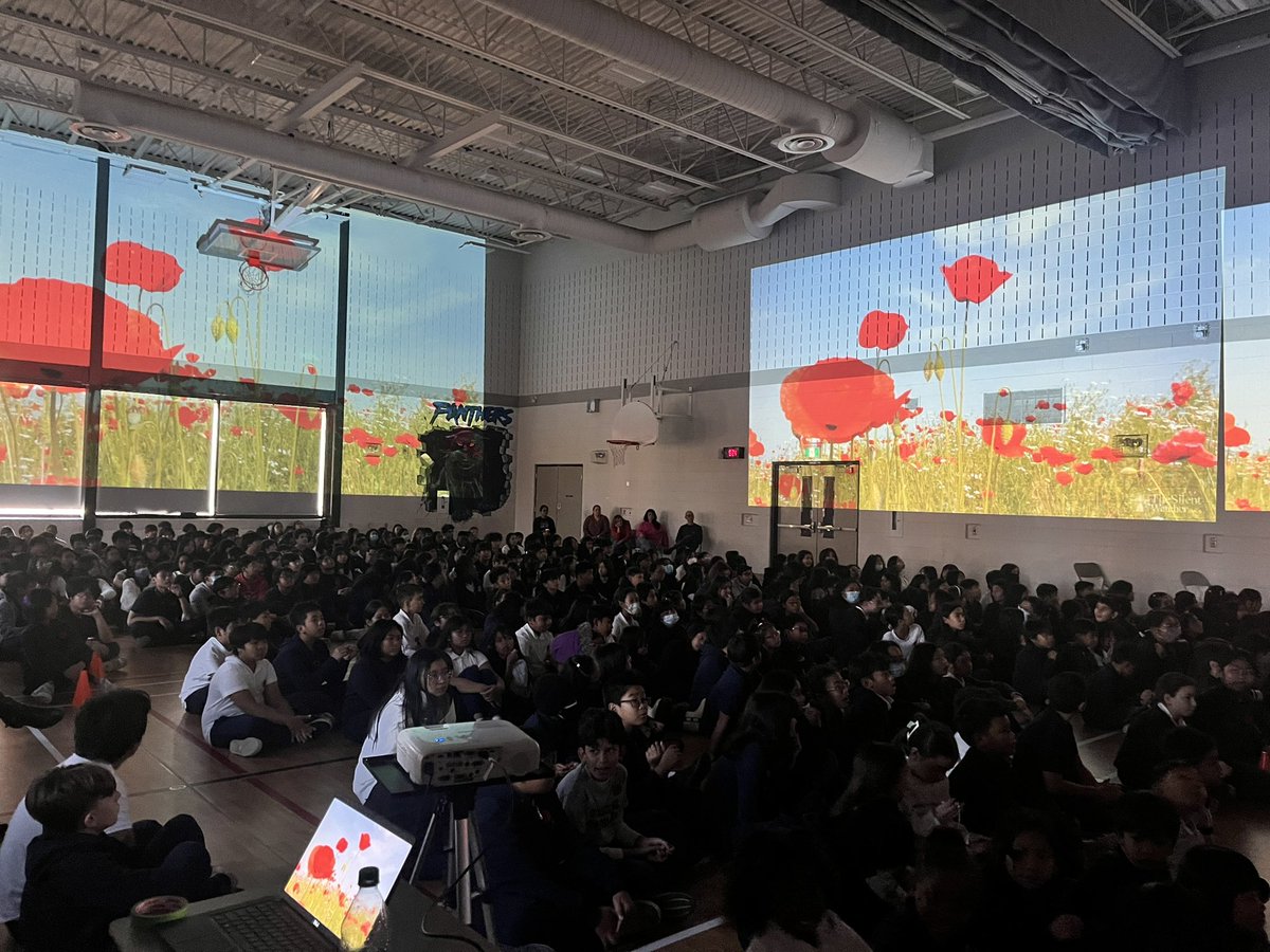 stpaschal_tcdsb's tweet photo. Moved by our poignant Remembrance Day tribute organized by our Grade 7 students.  Their immersive experience beautifully honored the sacrifices made for our freedom. Lest we forget.      Thank you @mrsdalelio @MrL_SPB &amp; Mr Petucci @BottosMichelle @mariarizzo @GrassaCharlie @TCDSB https://t.co/qmmFSwTvmG