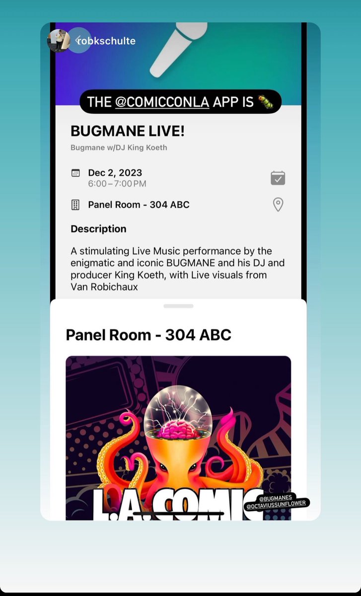 It ain’t Bug Con but <a href="/comicconla/">Los Angeles Comic Con</a> might be the next best thing.

See <a href="/bugmane/"></a> himself live for a full one hour panel &amp; musical performance—Sat, December 2nd @ the LA Convention Center at 6pm. Room 304 ABC will never be the same.