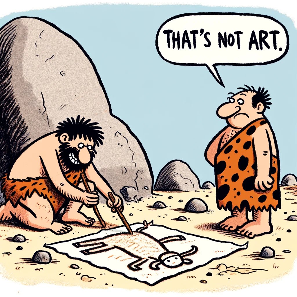 That's not art! 

A visual guide to help creative folks understand what they are doing. 

#aiart #art

1. Drawing in the sand.