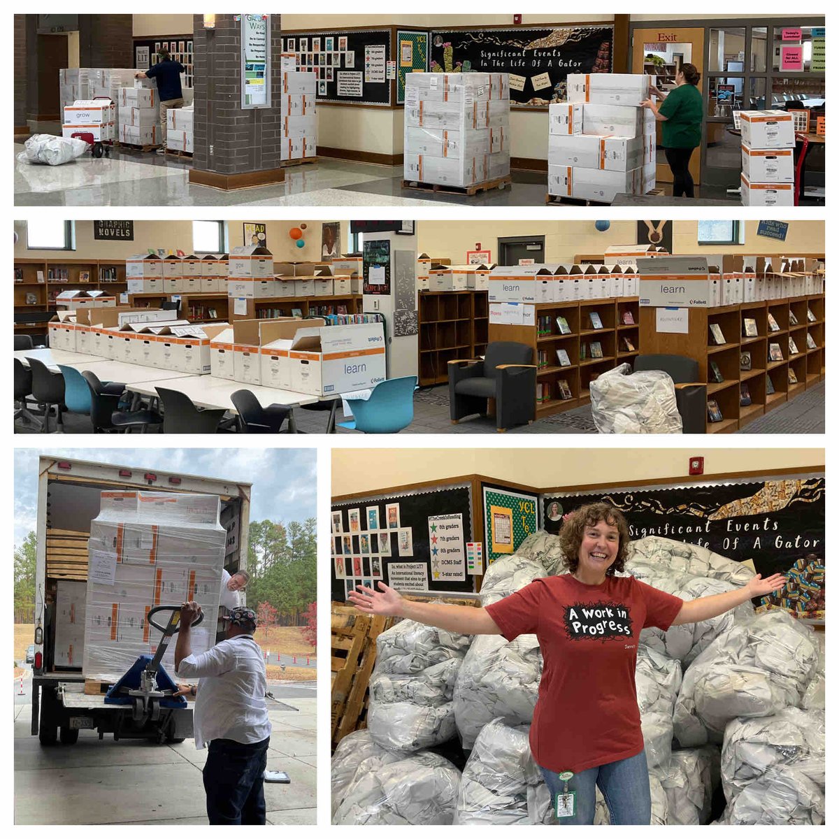 Dutchman Creek Media Center (@dcmsmediacenter) on Twitter photo So grateful that <a href="/RockHillSchools/">Rock Hill Schools</a> allocated ESSER funds to advance school libraries towards exemplary status according to SC state standards. 10 pallets, 245 boxes, & 6,996 books will almost double our collection! 😲 <a href="/DutchmanCreekMS/">Dutchman Creek Middle School</a> #GameChanger #MediaCenterMakeover #RockSolid So grateful that <a href="/RockHillSchools/">Rock Hill Schools</a> allocated ESSER funds to advance school libraries towards exemplary status according to SC state standards. 10 pallets, 245 boxes, & 6,996 books will almost double our collection! 😲 <a href="/DutchmanCreekMS/">Dutchman Creek Middle School</a> #GameChanger #MediaCenterMakeover #RockSolid