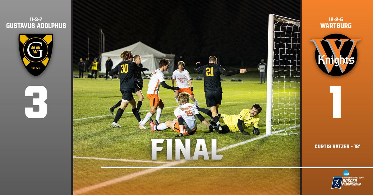 WartburgKnights's tweet image. Final.

NCAA Tournament- First Round: Gustavus Adolphus 3, @WartburgMSoccer 1

Knights close the season with an overall record of 12-2-6.