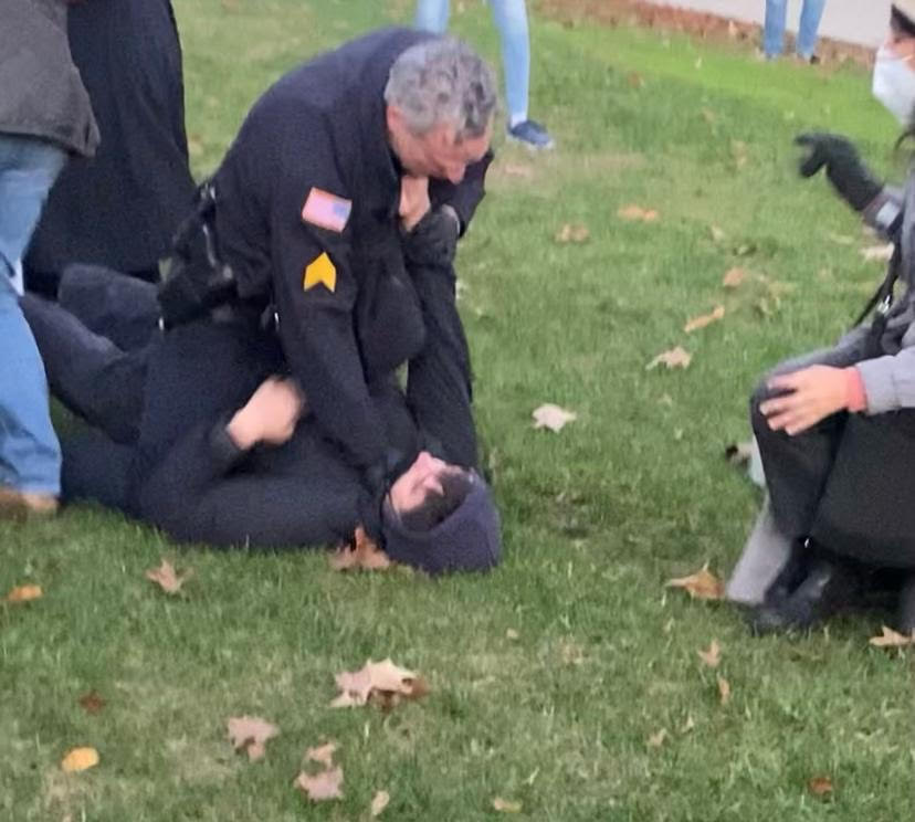 IfNotNowBoston's tweet photo. The headline says the protest "turned violent," but the article describes a peaceful protest, in the process of dispersing, that was attacked by police. Do better, @BostonGlobe. https://t.co/Pswaa7cOGT