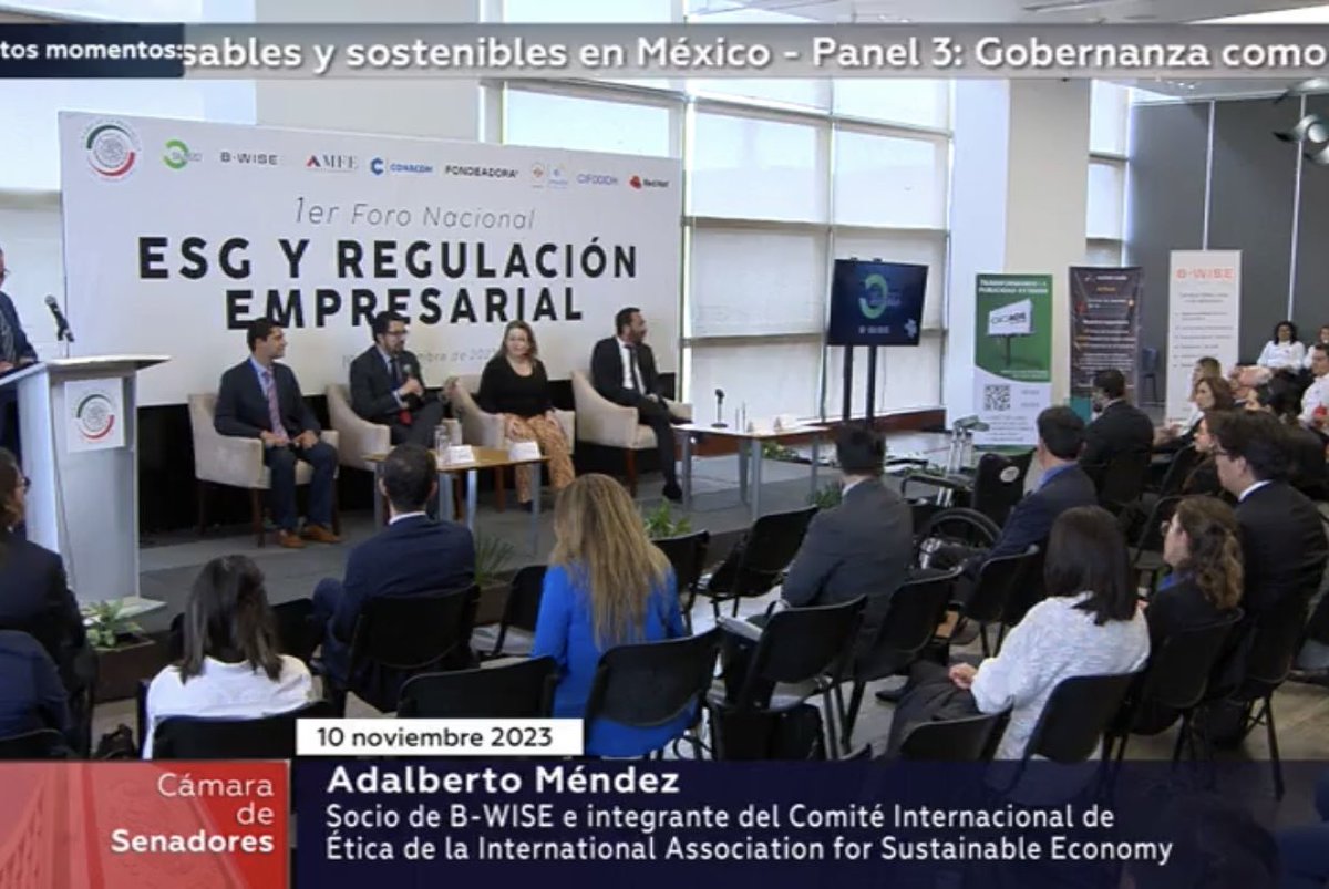 BWiseRBC's tweet image. Hoy, #BWISE en colaboración con el @senadomexicano, llevó a cabo el 1er Foro Nacional sobre #ESG y Regulación Empresarial. 4 paneles, con 13 expertos nacionales e internacionales abordando la temática, frente a más de 150 asistentes y el apoyo de 7 empresas y organizaciones.