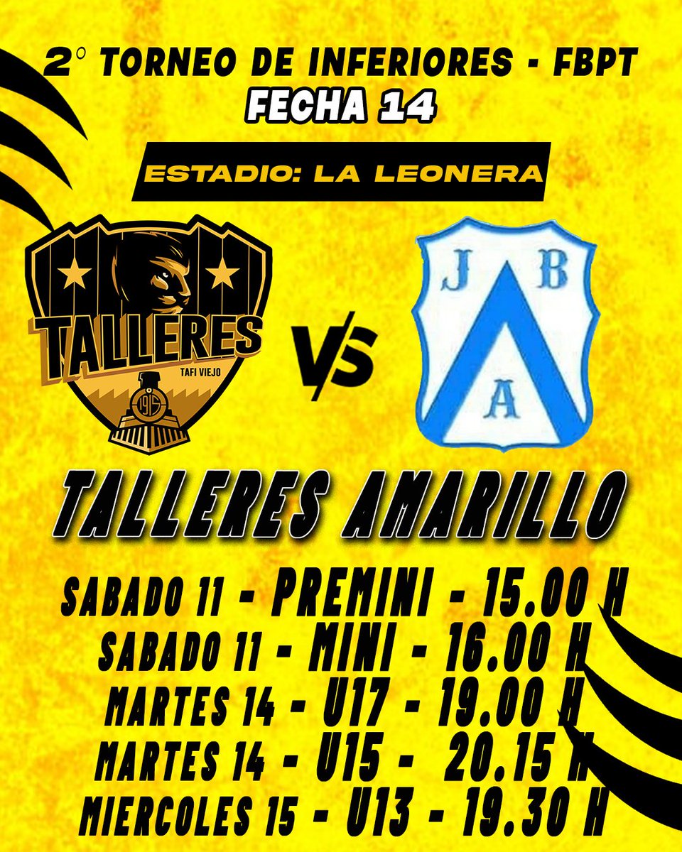 CATalleresTV's tweet photo. 🏀 #Formativas #FBPT
✨ Las Formativas tienen juegos este sábado, martes y miércoles. ¡Prestar atención a los dias y horarios de cada categoría! https://t.co/0rIg1zwdkq