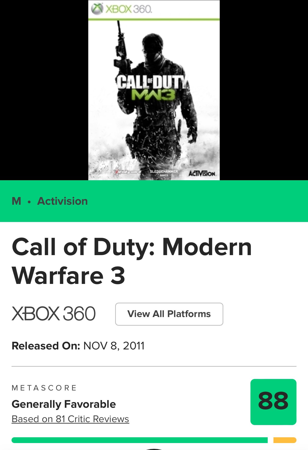 THE RED DRAGON on X: Metacritic scores are dropping for Call of Duty  Modern Warfare 3, and it's one of the worst CoD reviews ever. Currently 53  Perfect for Microsoft Xbox and