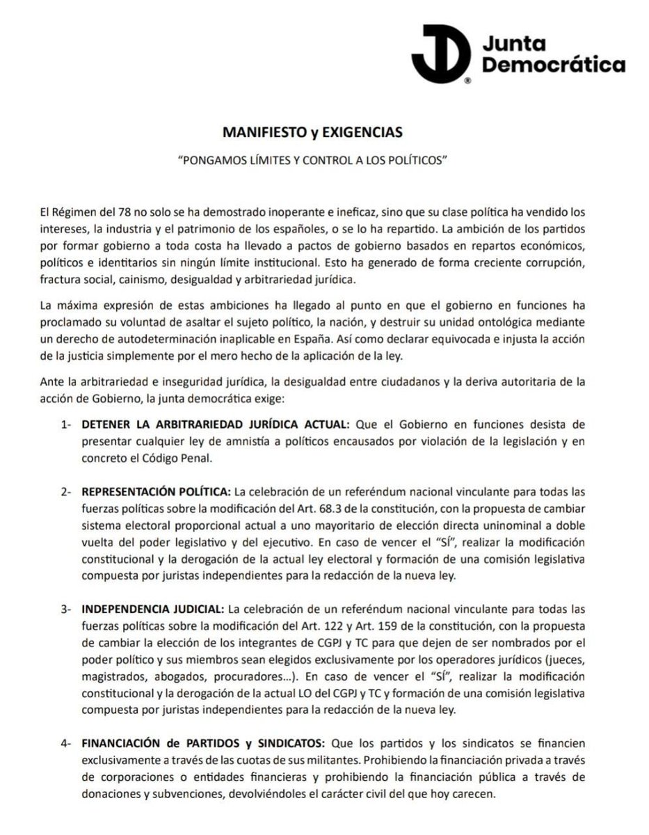 AyuaxRB's tweet image. La partidocracia no es democracia.
Cambiemos el sistema de una vez, empezando por estos puntos.⬇️
#YaBasta #ControlaLosPoliticos #Libertad #AmnistiaNO