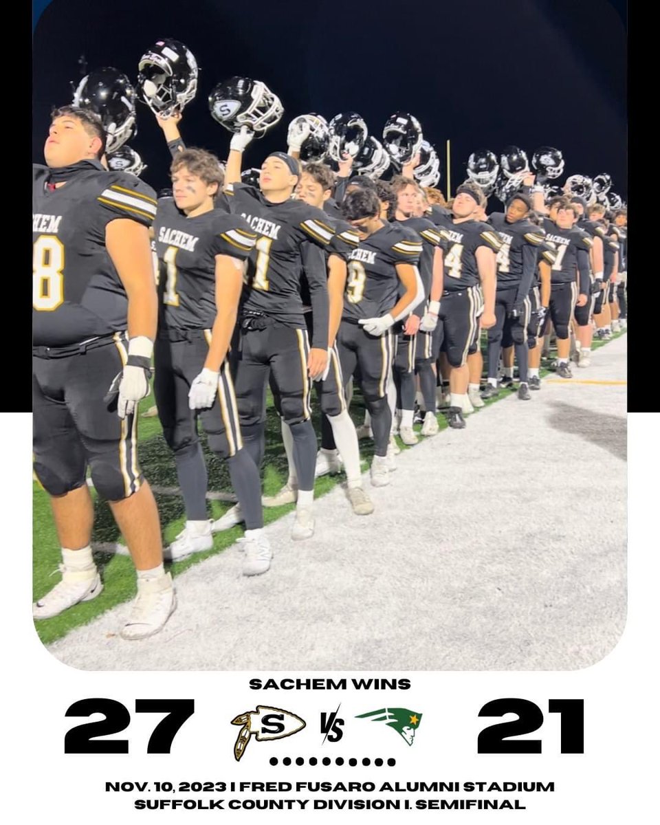 🏹 BACK TO THE BROOK: On Friday night, Sachem (8-2) beat Ward Melville (7-3), 27-21, in the Suffolk County Division I semifinal at Fred Fusaro Alumni Stadium.