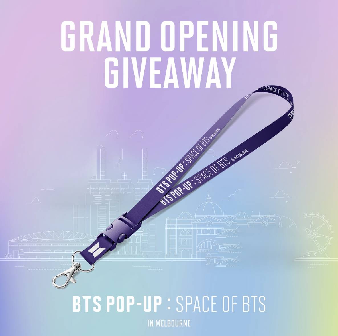 morningKall's tweet photo. [BTS POP-UP: SPACE OF BTS in MELBOURNE]  

Special announcement 📢  
Opening weekend visitors get a FREE Limited Edition Lanyard with every purchase💜 While stocks last.  
📆 NOV 18 - FEB 18 2024 
📍  Shop LG23, Emporium Melbourne  

#BTS #BTS_POPUP #SPACE_OF_BTS #MELBOURNE https://t.co/Z5n8vg5mzh