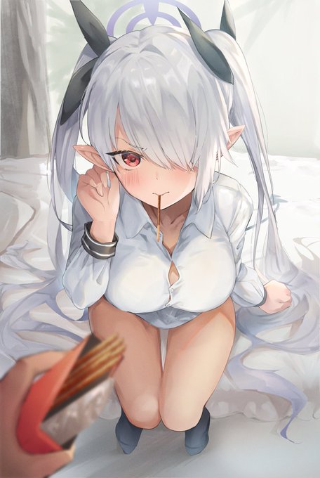 「ほんとっ….ヘンタイ
....1回だけだぞ....ほら、んっ」

 #ブルアカ #ポッキーの日 