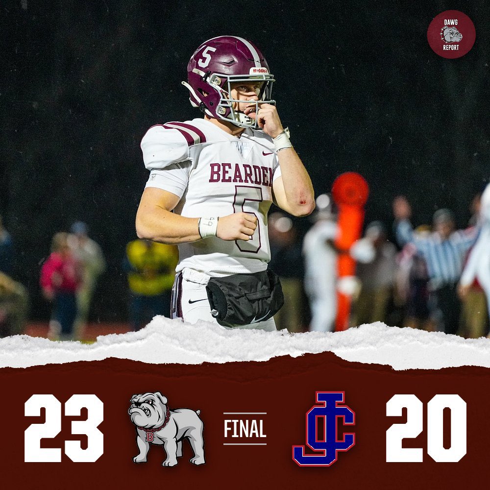 FINAL: 
Bearden 23 
Jefferson county 20

The Bulldogs win in the second round, advancing to the quarterfinals as they will take on Bradley Central at Bradley Central next Friday. Winner goes to the semi finals!