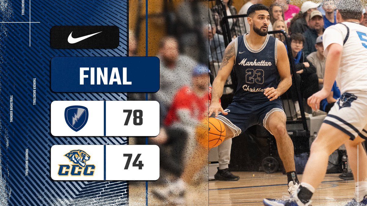 FINAL from Manhattan, KS.

THUNDER WIN!

Manhattan Christian - 78
Central Christian - 74

The Thunder get their first WIN of the season in a rematch against the Tigers! We are back at it tomorrow as we take on McPherson at 6:00 PM!

⛈️🏀

#RollThunder