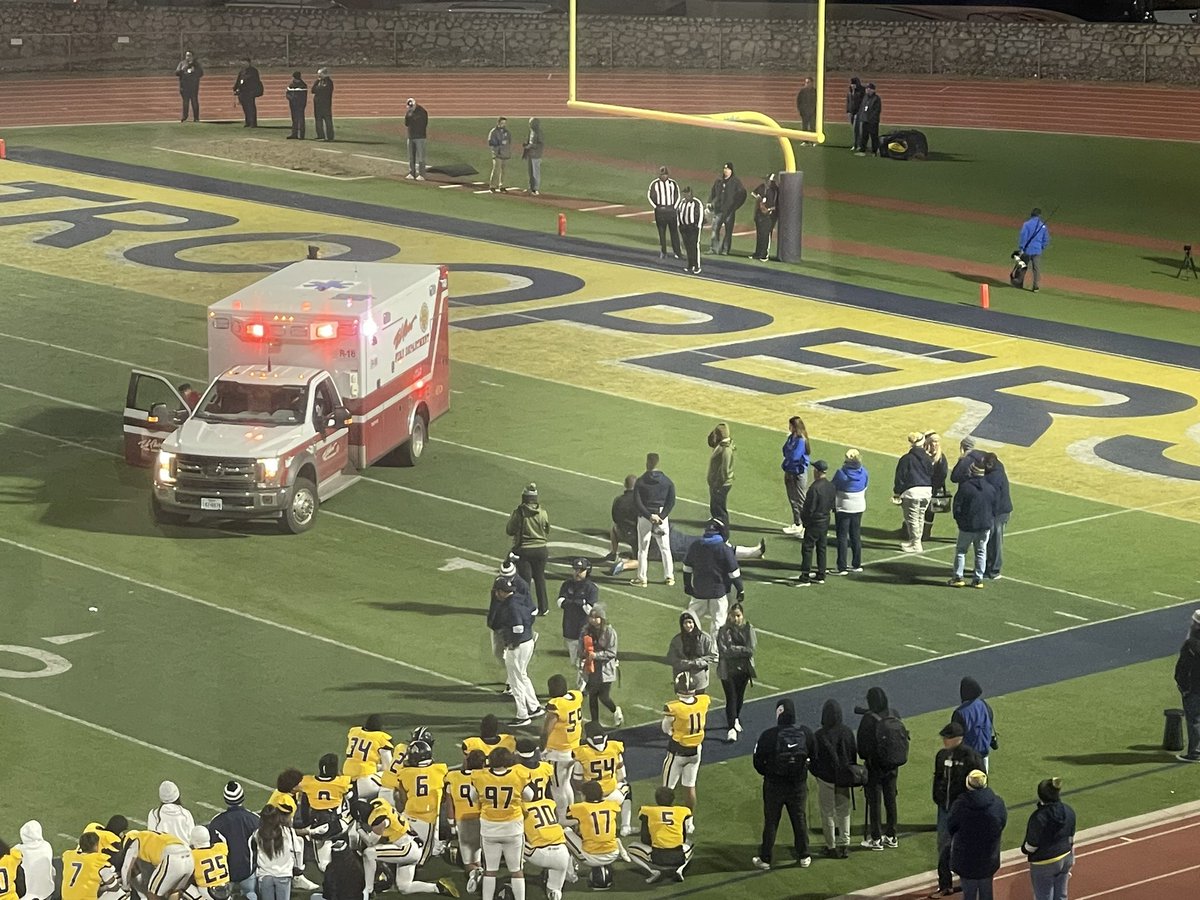 Scary moment at Trooper Stadium. Player taken out in an ambulance after a defensive play. Will not be identifying player at this time out of respect. 12min + stoppage so far.