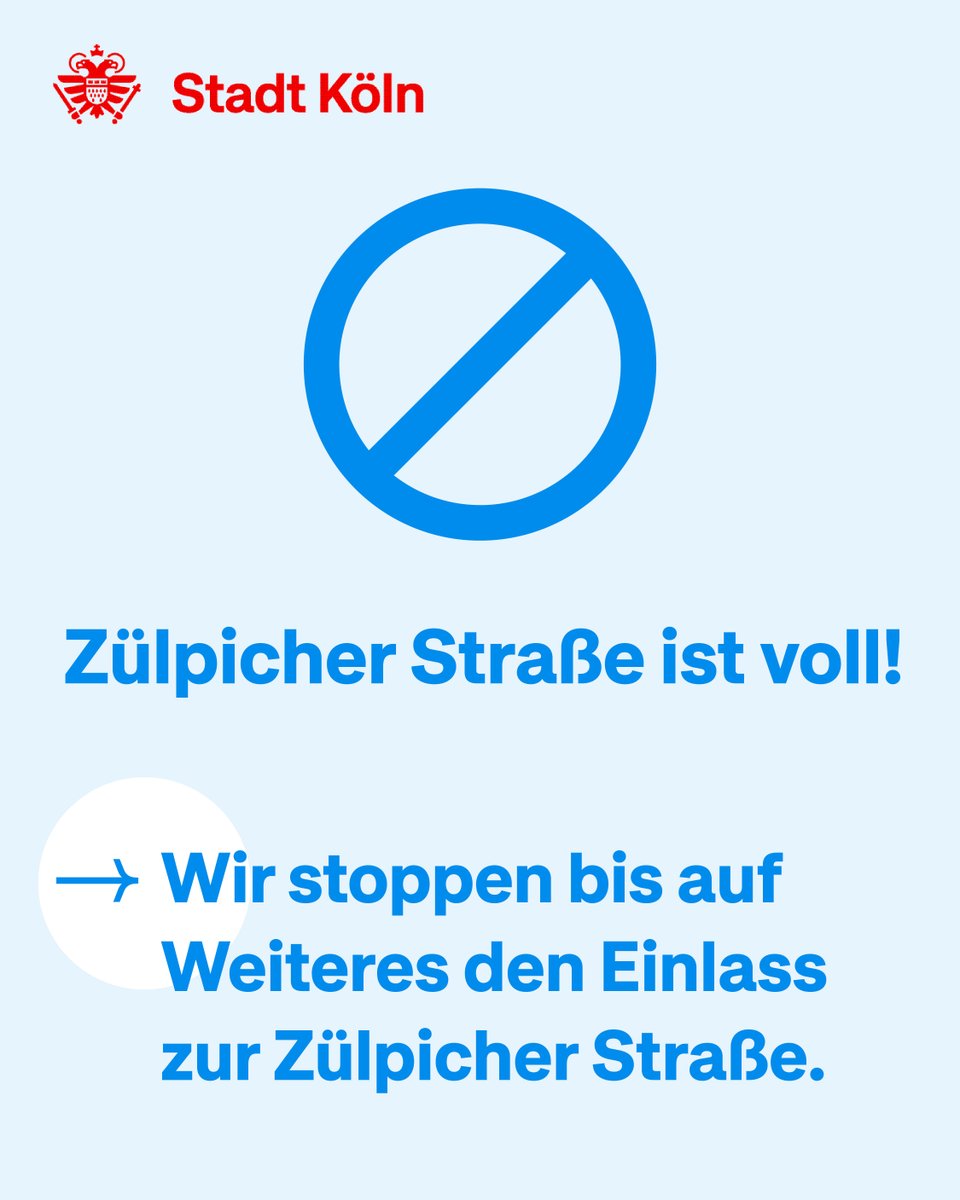 Alaaf ihr Jecke! Ihr seid schon so zahlreich unterwegs, dass wir die Zugänge zur Zülpicher Straße bis auf Weiteres sperren. Bitte denkt auch an unsere vielen Veedel, in denen Karneval genauso toll gefeiert wird und verteilt euch in der Stadt. Infos auf karneval.koeln