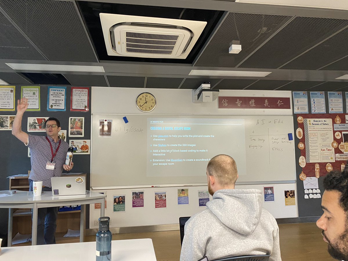 Shoutout to <a href="/desertclimber/">Dalton Flanagan(he/him)</a> for an inspiring session at #ADEHK2023 on #gamification and #AI! Excited to leverage AI to explore creative storytelling with image generation and coding for immersive learning experiences. 🎮🌟 @adeconference #AppleEDUChat