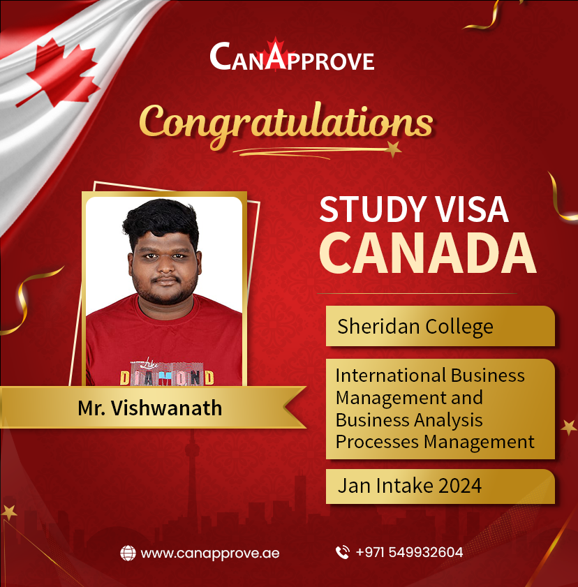 CanApproveDubai's tweet image. We're happy to share with you the success of Mr. Vishawnath who has successfully obtained his Canadian #StudyVisa to pursue an #InternationalBusinessManagement and #BusinessAnalysisProcessesManagement Program at Canada's #SheridanCollege. Congratulations,Vishwanath!
#CanApprove