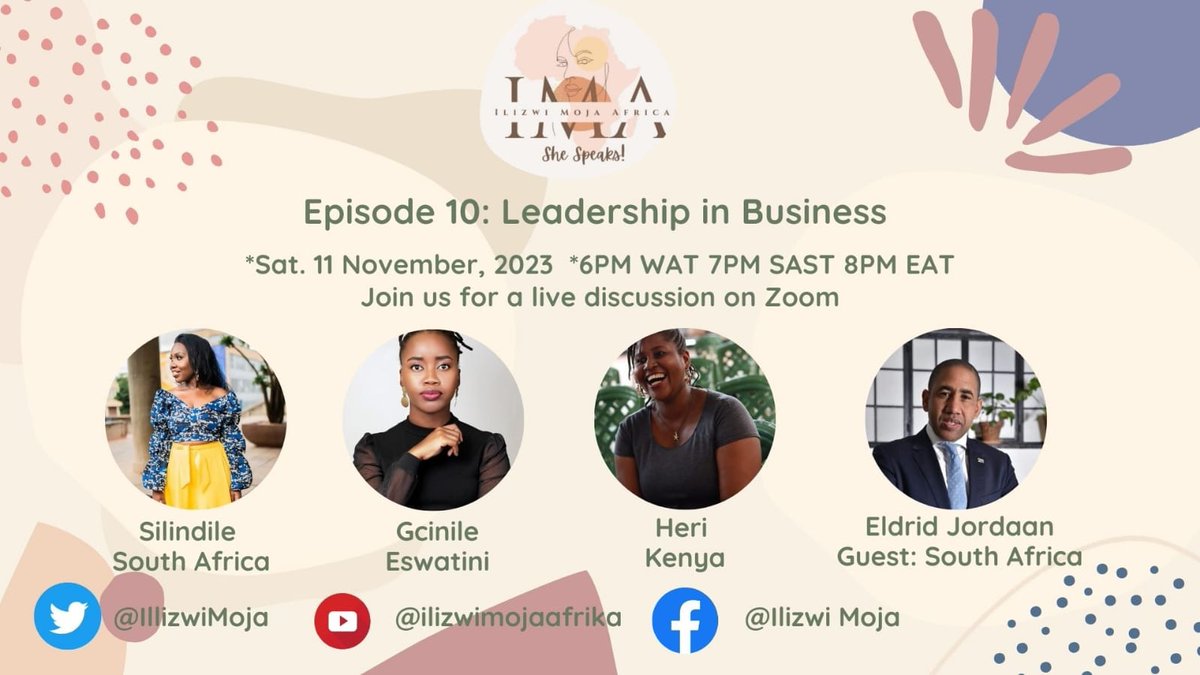 Today is the day! 🥳🥳🥳

Tune in to the Ilizwi Moja Africa Podcast tonight, 11 Nov,  at 6pm WAT 7pm SAST 8pm EAT for a discussion on Leadership in Business with Mr. @eldridjordaan, Founder of GovChat.Org.

Zoom link below:

us06web.zoom.us/meeting/regist…