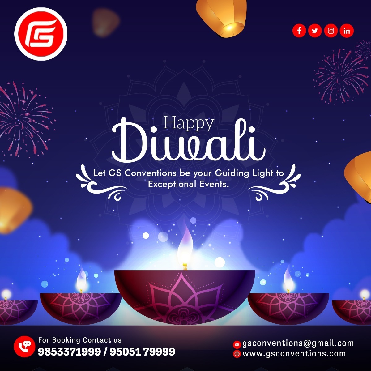 GsConventions's tweet photo. Just as the biggest cracker touches the sky to sparkle with grace so will be GS conventions to make your events shine brighter. Wishing you all a Happy Diwali.

#Diwali #Deepavali #HappyDiwali #Festival #festivevibes #celebrations #EcofriendlyDiwali #Diwalicelebrations https://t.co/bWoGh1ykeW
