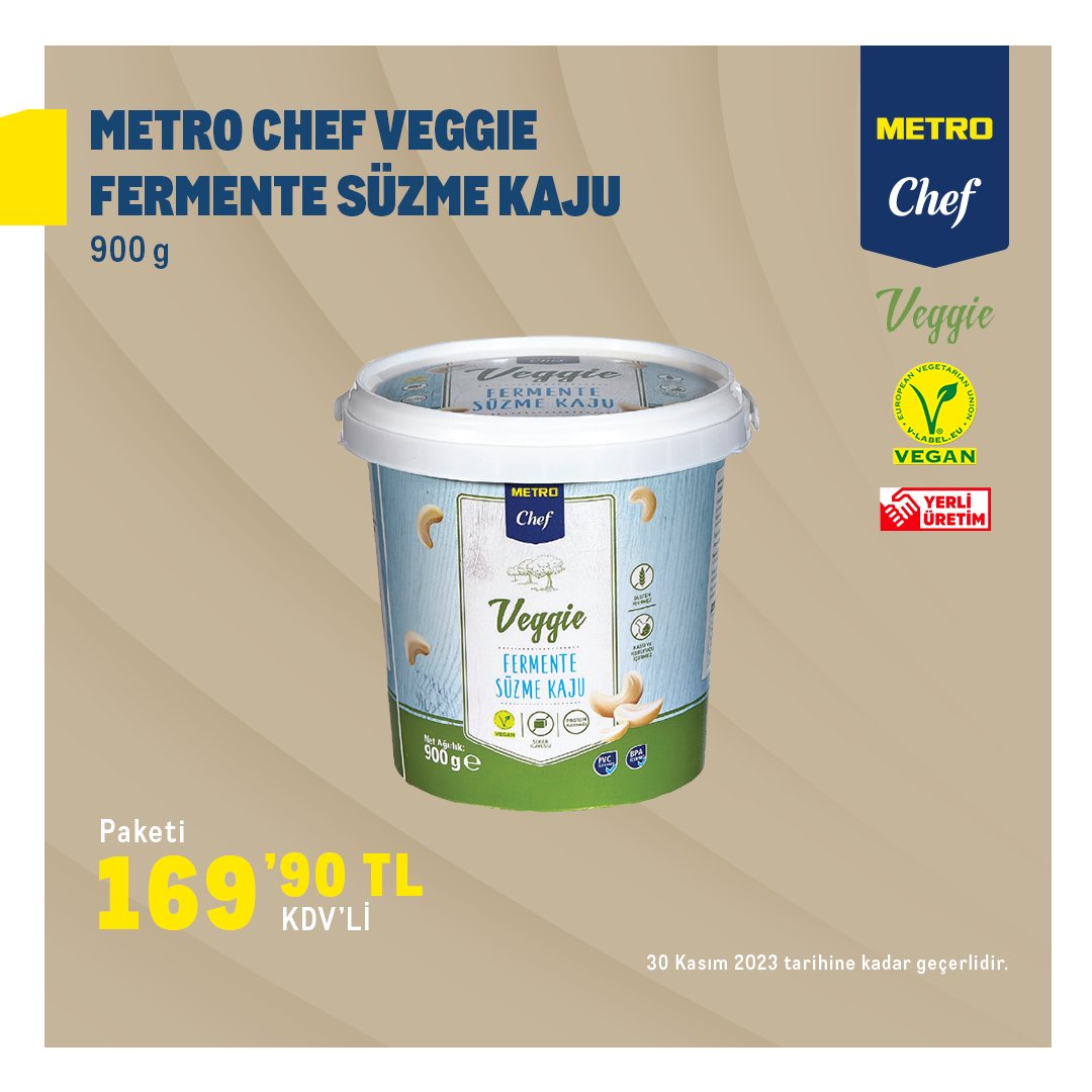Siz istediniz, biz de yaptık! Geleneksel tatlara bitki bazlı alternatif: Yepyeni Metro Chef Veggie Fermente Süzme Kaju artık mağazalarımızda.

Geleneksel yoğurdun muadili, bitki bazlı protein kaynağı Metro Chef Veggie Fermente Süzme Kaju, sofralarınızın yeni gözdesi olmaya hazır.