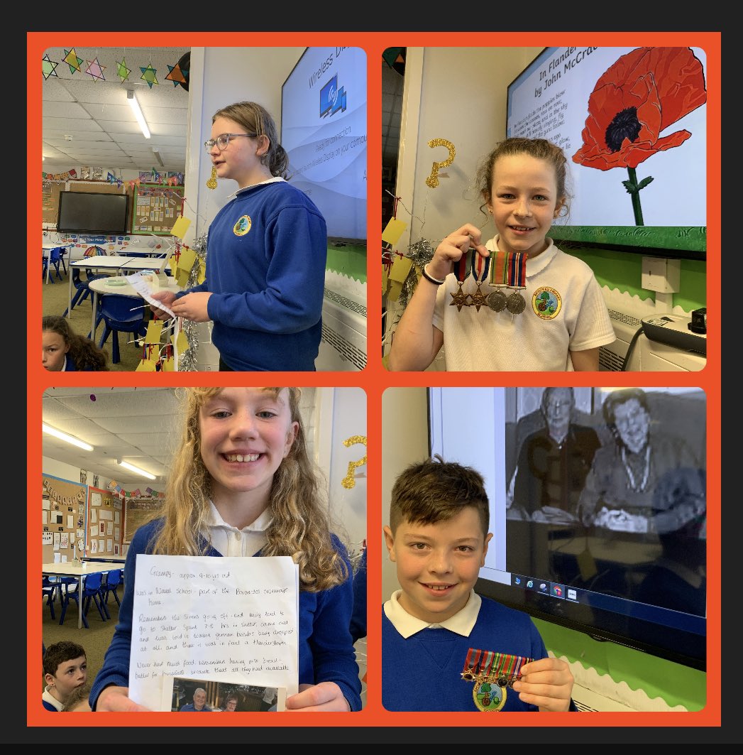 We shared WW2 experiences of our families. Soldiers who served in the Arctic, Burma, Japan, the Home Guard, some worked on farms or in munitions factories and stories of children sheltering under the kitchen table, under the stairs or shelters. THANK YOU from Yr4,5 💙
