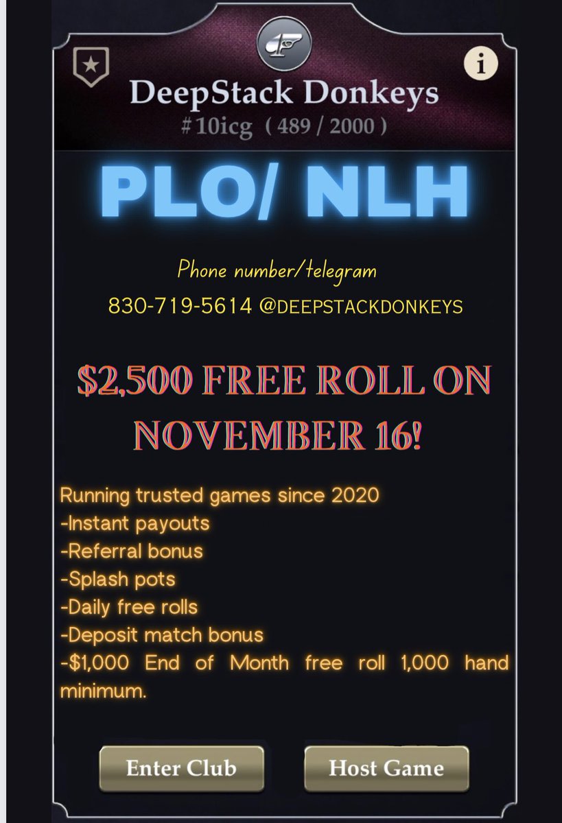 deepstackdonks's tweet image. Feel free to message us for any additional instructions or information.
#gamble #poker #sports #gaming #onlinepoker #GamblingTwitter #freeplay #nba  #nfl  #mlb #bettingpicks #money #cash #cards #crypto #btc  #eth #cards