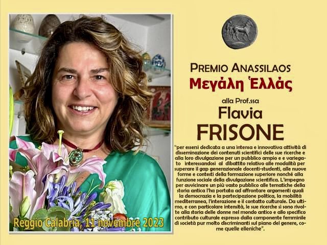 😊PREMIO ANASSILAOS 2023

🎓 "per essersi dedicata a una intensa e innovativa attivita di disseminazione del contenuti scientifici delle sue ricerche e alla loro divulgazione per…👉🏻m.facebook.com/story.php?stor…
#storiagreca #ancientgreece #magnagrecia #unisalento #allascuiladelledonne