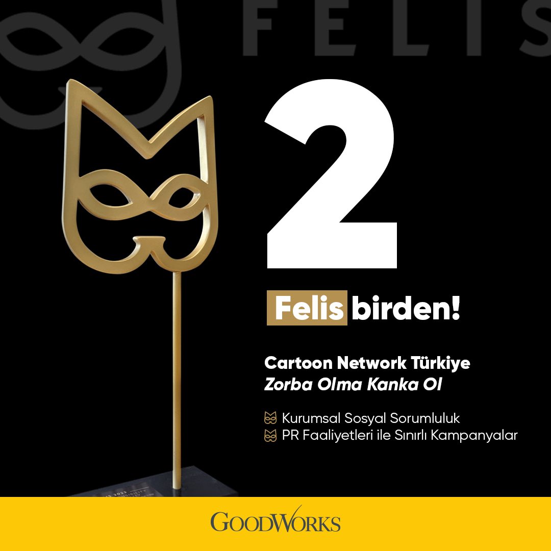 Yeni Felis, yine biz.😺

Cartoon Network Türkiye ile birlikte Zorba Olma Kanka Ol dedik, 2 Felis’i birden aldık.

#GoodWorks #GoodNews #GoodWorksYaptı #Felis2023 #felisodulleri #felisödülleri #mediacatfelis