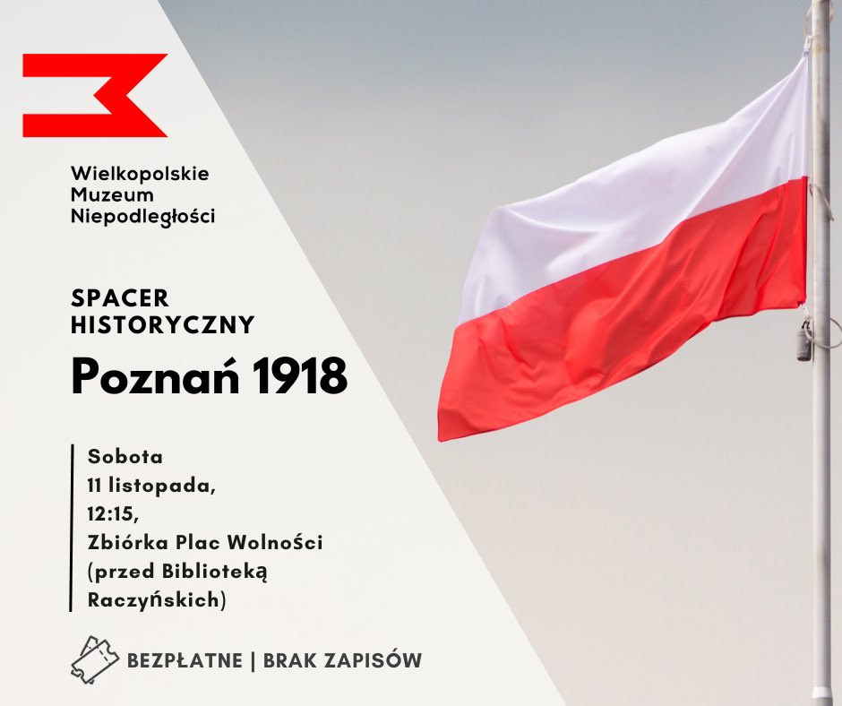 Serdecznie zapraszamy w dniu Narodowego Święta Niepodległości do <a href="/Muzeumpoznan/">Muzeum Powstania Wielkopolskiego 💯 🇵🇱</a> Powstania Wielkopolskiego. A szczególnie o 12.15 𝗦𝗽𝗮𝗰𝗲𝗿 𝗛𝗶𝘀𝘁𝗼𝗿𝘆𝗰𝘇𝗻𝘆 "POZNAŃ1918".

#11listopada
#Niepodległa
#1918
#PL1918
@PL1918
#PowstanieWielkopolskie