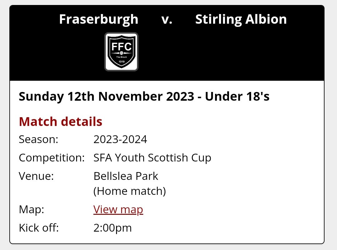 FraserburghFC's tweet photo. No first team action this weekend due to Nairn's involvement in the NoS Cup Final. So why not come along to Bellslea on Sunday afternoon to back our U18s as they take on Stirling Albion in their Scottish Cup tie. https://t.co/Mdqqy0WmLD