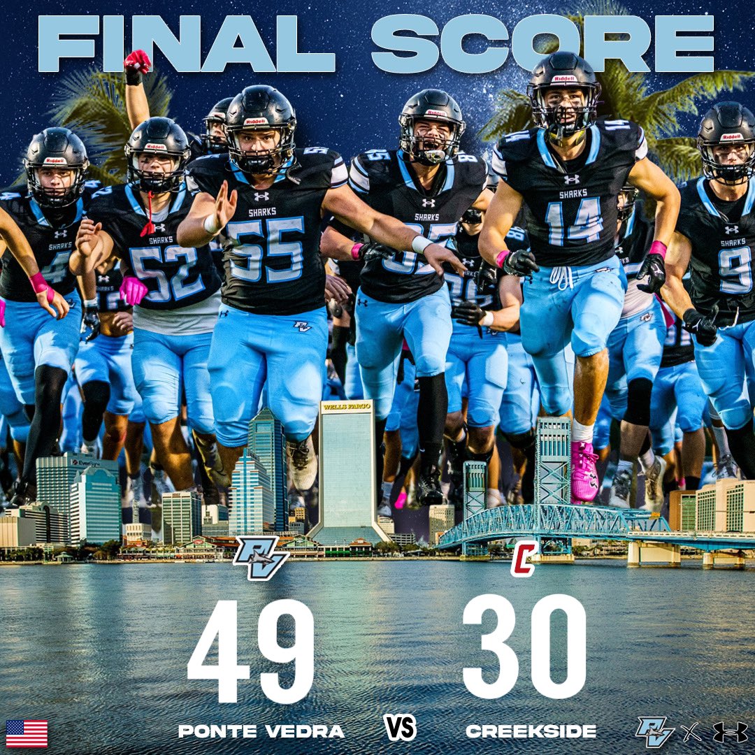 PVSharksFB's tweet photo. Sharks Bite Back with a big playoff win over Creekside 49-20 #weroll @JustinBarneyTV @sports4jax @WardClayton @CFreemanJAX @BrentASJax @ActionSportsJax @antnyrich https://t.co/MDMuM1ToL1