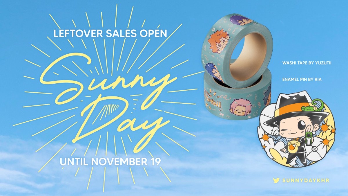 🔥 LEFTOVER SALES ENDING SOON 🔥

Only 6 more days to purchase remaining stock of Sunny Day, a daily-life themed Katekyo Hitman Reborn fanzine!

Washi tape by <a href="/Yuzutiichi/">Chi</a> 
Enamel pin by <a href="/yfvvria/">Ria</a> 

Leftovers end on November 19 @ 11:59pm PST
🔫 sunnydayzine.bigcartel.com