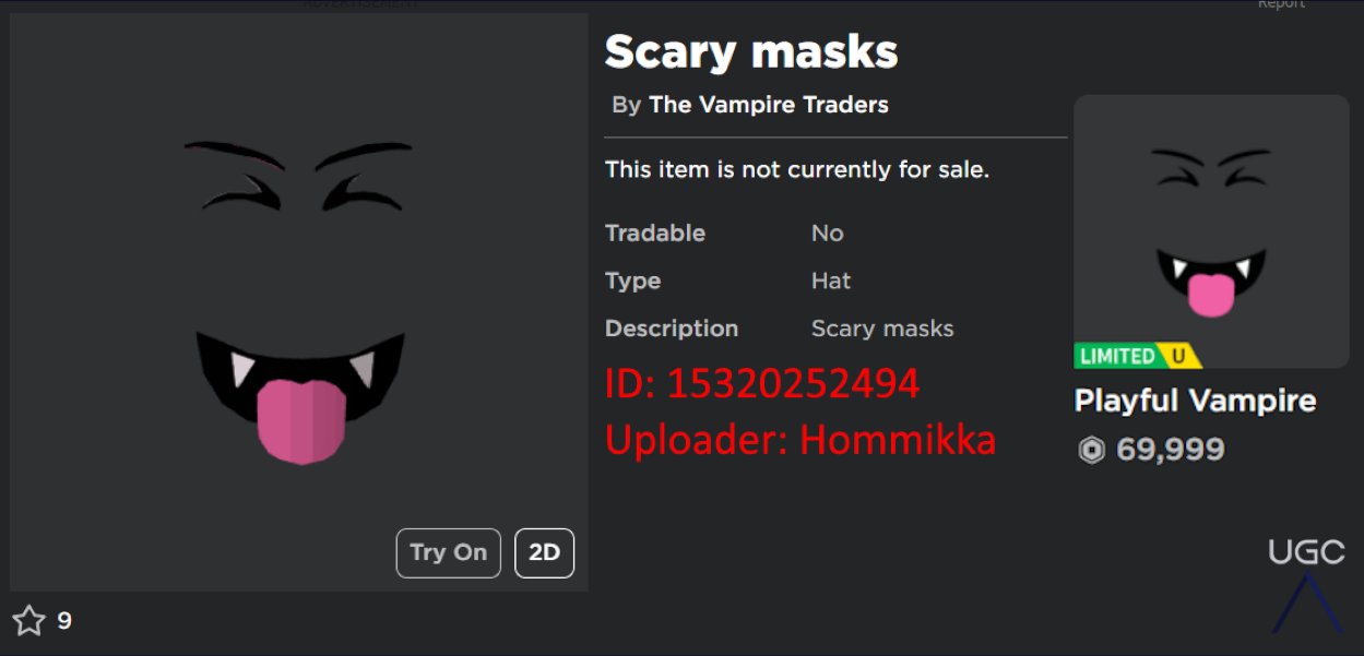 Peak” UGC on X: UGC creator dullsoulss uploaded five copies of the face  Epic Vampire Face. #Roblox #RobloxUGC  / X