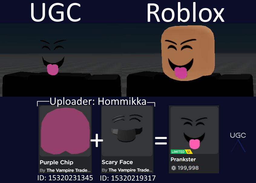 Peak” UGC on X: UGC creator onift uploaded 6 1:1 copies of the limited  face Prankster. #Roblox #RobloxUGC  / X