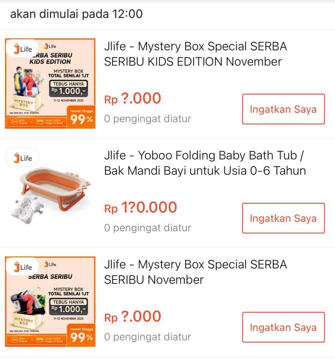 RP 1.000 ⏰12:00 WIB

Jlife - Mystery Box Special SERBA SERIBU KIDS EDITION November
shope.ee/99xuMmvh66

Jlife - Mystery Box Special SERBA SERIBU November
shope.ee/8zeUATwKR5