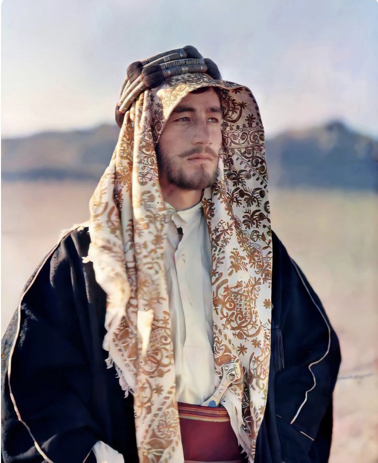 TheOldBahrain's tweet photo. 2nd March 1918: The handsome Fayz Bey el Azm, consort of Prince Faisal. Enhanced image (credit Babelcolour) with original early colour photograph by Paul Castelnau. 
#theoldbahrain #babelcolour https://t.co/XjrY9uYPGN