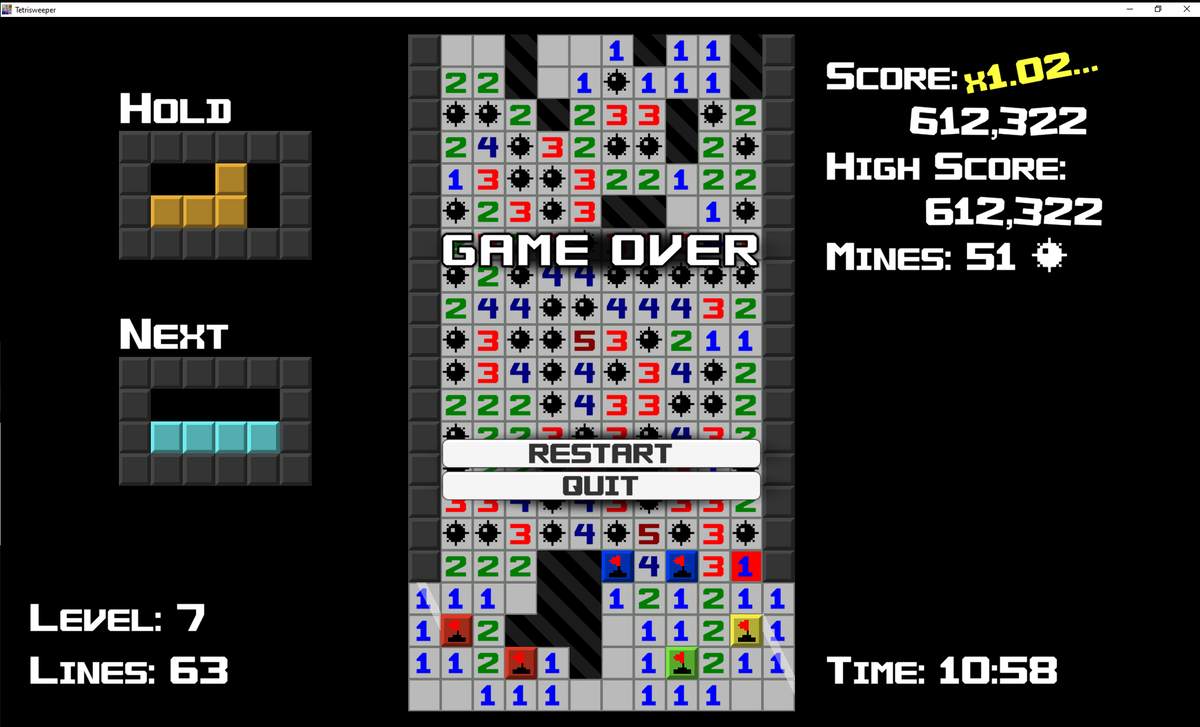 oh hey I played Tetrisweeper and I guess this score puts me at #46 on the leaderboard
this game is really fun! I need to better understand the scoring because this is the kind of game I really love