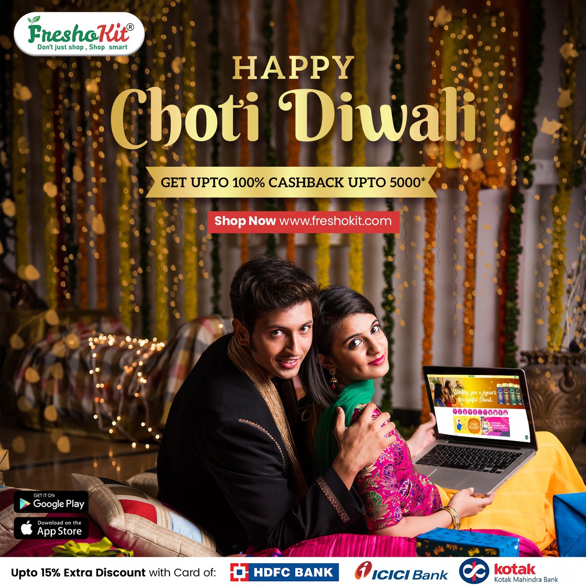 Wishing you a very happy Choti Diwali, 𝟏𝟎𝟎% 𝐂𝐚𝐬𝐡 𝐁𝐚𝐜𝐤 𝐨𝐧 𝐟𝐢𝐫𝐬𝐭 𝐨𝐫𝐝𝐞𝐫 𝐮𝐩 𝐭𝐨 𝐈𝐍𝐑 𝟓𝟎𝟎𝟎.  Download the app now!
#Grocery #onlinedelivery #Cashbackoffer #FastDelviery #DiwaliOffer #orderonline #Freshokit #Gurgaon