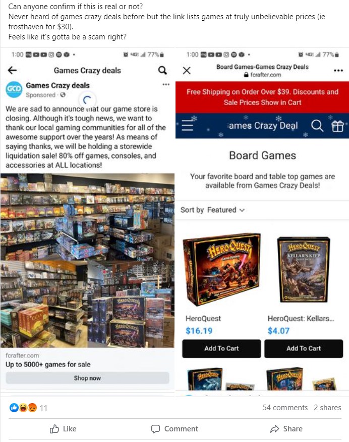 MechFrog on X: Just a little heads up. If you see advertisements like this  about a game store shutting down and offering deals on games and  #battletech stuff, it's a scam. The