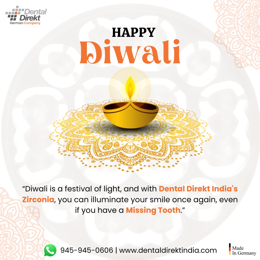 dental_direkt's tweet image. 🌟 Diwali is a festival of light, and with Dental Direkt India's Zirconia, you can illuminate your smile once again, even if you have a missing tooth.
👇
Call us or WhatsApp at 945-945-0606
Visit us - dentaldirektindia.com 
.
.
#teethcap #dentalcrown