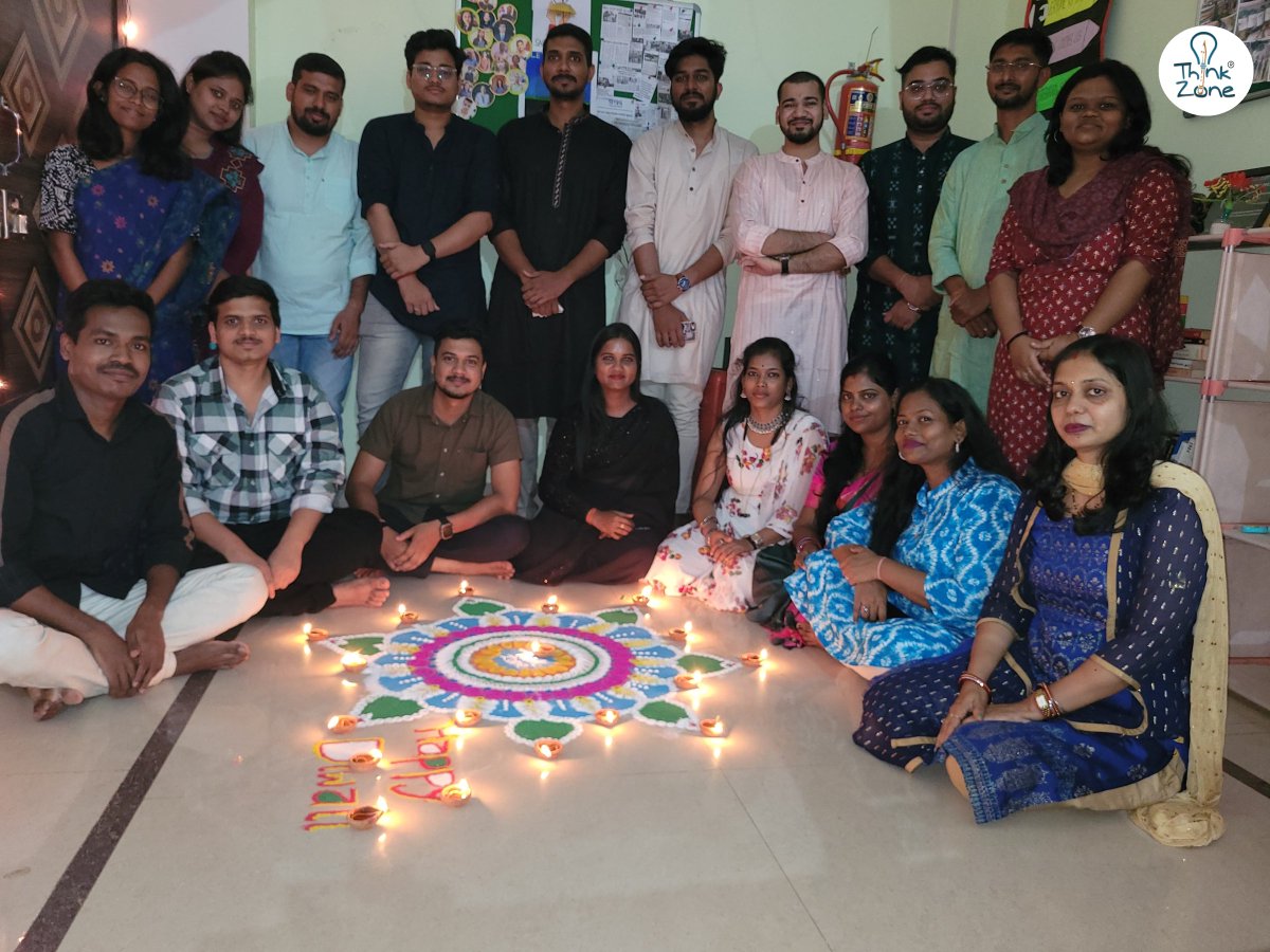 Celebrating Diwali at ThinkZone's workplace! Our surroundings are aglow with the light of #diyas & the vibrant allure of #rangolis, creating a joyful atmosphere. Wishing everyone a #Diwali filled with prosperity, & an abundance of positive vibes to propel us to greater heights.