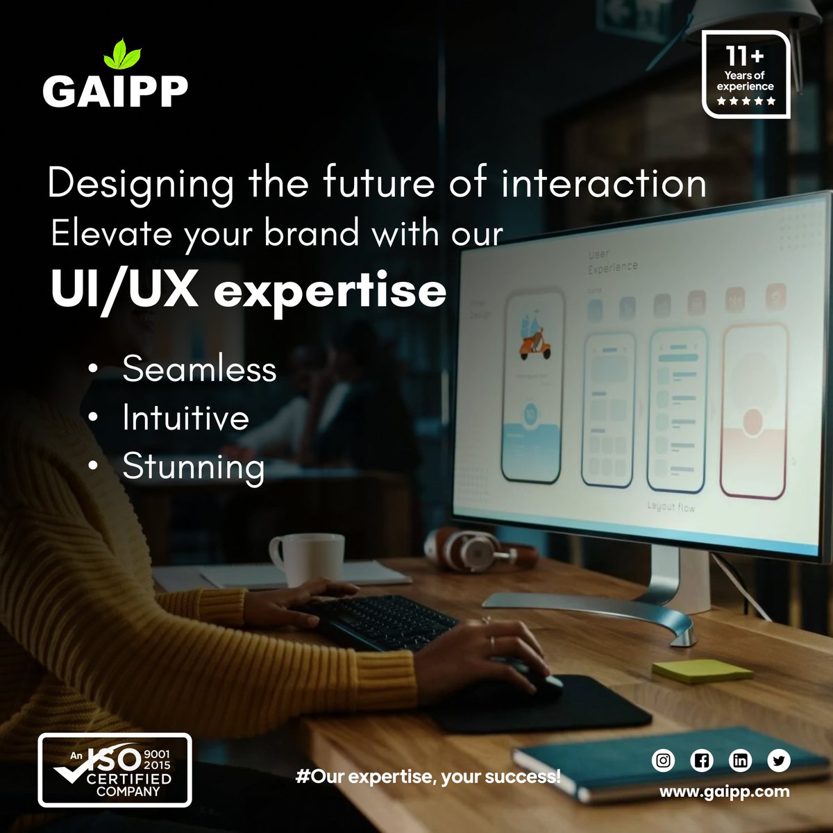 GaippPvt's tweet image. Step into the Future of Interaction! 🌐✨ 
Elevate your brand with our cutting-edge UI/UX expertise. Seamless experiences, intuitive interfaces, and stunning designs await. 
Designing tomorrow's success, today.  
#UIUXMasters  #uiux #ElevateYourBrand #digitalmarketing #gaipp