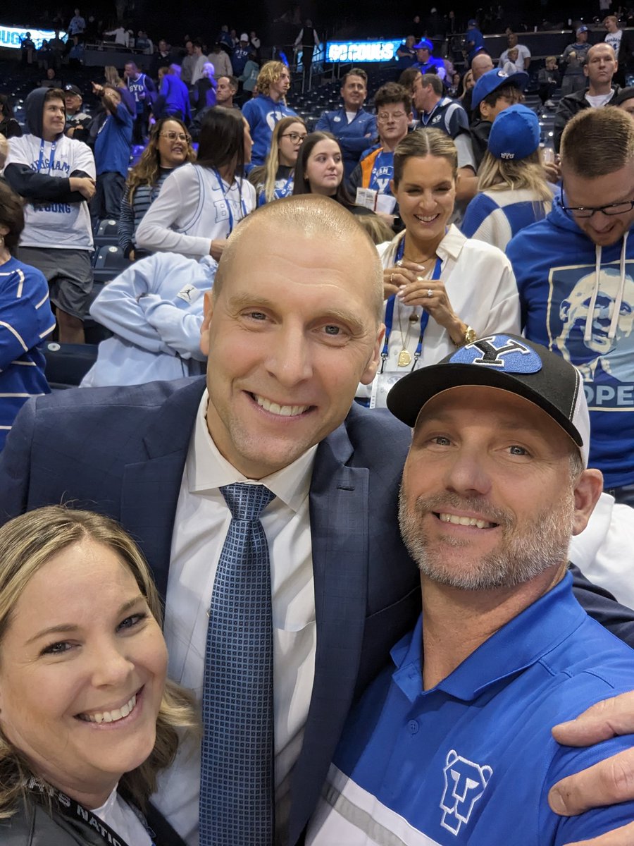 ChubbysOrem's tweet photo. So much fun at the @byubasketball game.  @MountainAmerica is the best credit union ever and hooked us up with awesome tickets. Great game, great company and awesome win tonight. Thanks for the pic @CoachMarkPope #GoCougs #ChubbysCafe #BestNightEver https://t.co/QxGsa39B8A
