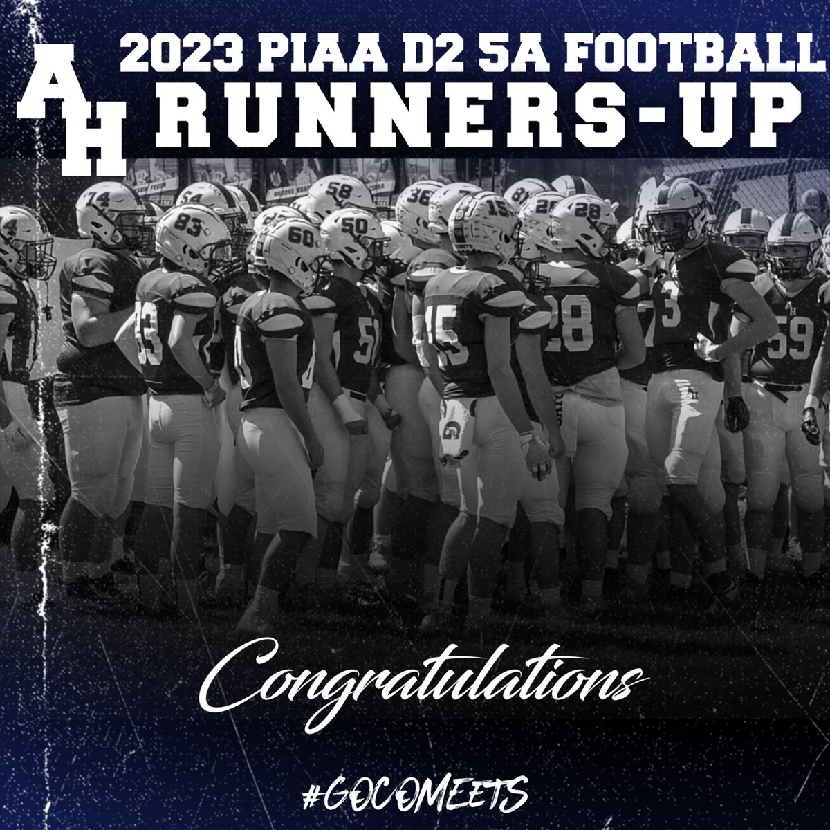 Congrats to our AH Football program on a great season: 7-5 overall record, 1st PIAA D2 5A Final since 2016, &amp; so many moments &amp; stats to highlight. Thank you Seniors! And to those returning in 2024...the future is bright!
#GoComets 
#TogetherWEWill