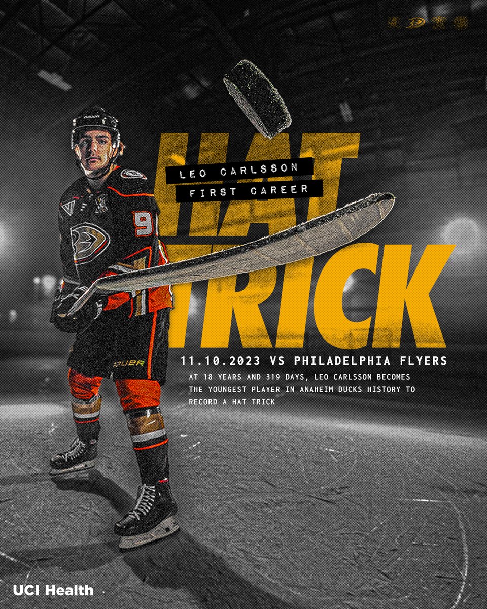The youngest Ducks player to ever record a hat trick 🎩🎩🎩

Ladies and gentlemen, Leo 👏 Carlsson 👏

#FlyTogether