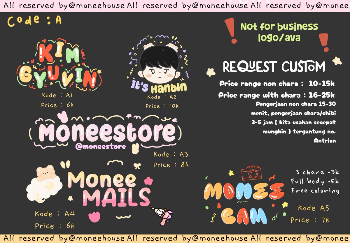 moneehouse's tweet image. 🟢 [ ᴏᴘᴇɴ ] 🟢
•
Open Commission fo Watermark and logo˚ʚ 🌱 ‼️ 𝗠𝗧 @ 𝗔𝗙𝗧𝗘𝗥 𝗗𝗠 ‼️NEW CATALOG
ꔛ
✅ : QRIS, Dana, Spay, and Wise 
ꔛ
DM or Line for more info ˶ᵔ ᵕ ᵔ˶
[ ෆ 𝗔𝗟𝗟 𝗦𝗘𝗠𝗜 𝗛𝗔𝗡𝗗𝗠𝗔𝗗𝗘 ෆ] 

t. Wtb watermark wm logo #zonaba #zonauang #zonajajan