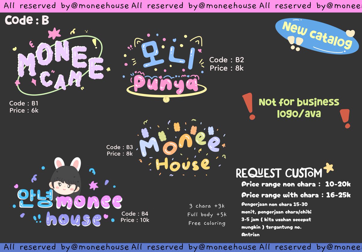 moneehouse's tweet image. 🟢 [ ᴏᴘᴇɴ ] 🟢
•
Open Commission fo Watermark and logo˚ʚ 🌱 ‼️ 𝗠𝗧 @ 𝗔𝗙𝗧𝗘𝗥 𝗗𝗠 ‼️NEW CATALOG
ꔛ
✅ : QRIS, Dana, Spay, and Wise 
ꔛ
DM or Line for more info ˶ᵔ ᵕ ᵔ˶
[ ෆ 𝗔𝗟𝗟 𝗦𝗘𝗠𝗜 𝗛𝗔𝗡𝗗𝗠𝗔𝗗𝗘 ෆ] 

t. Wtb watermark wm logo #zonaba #zonauang #zonajajan